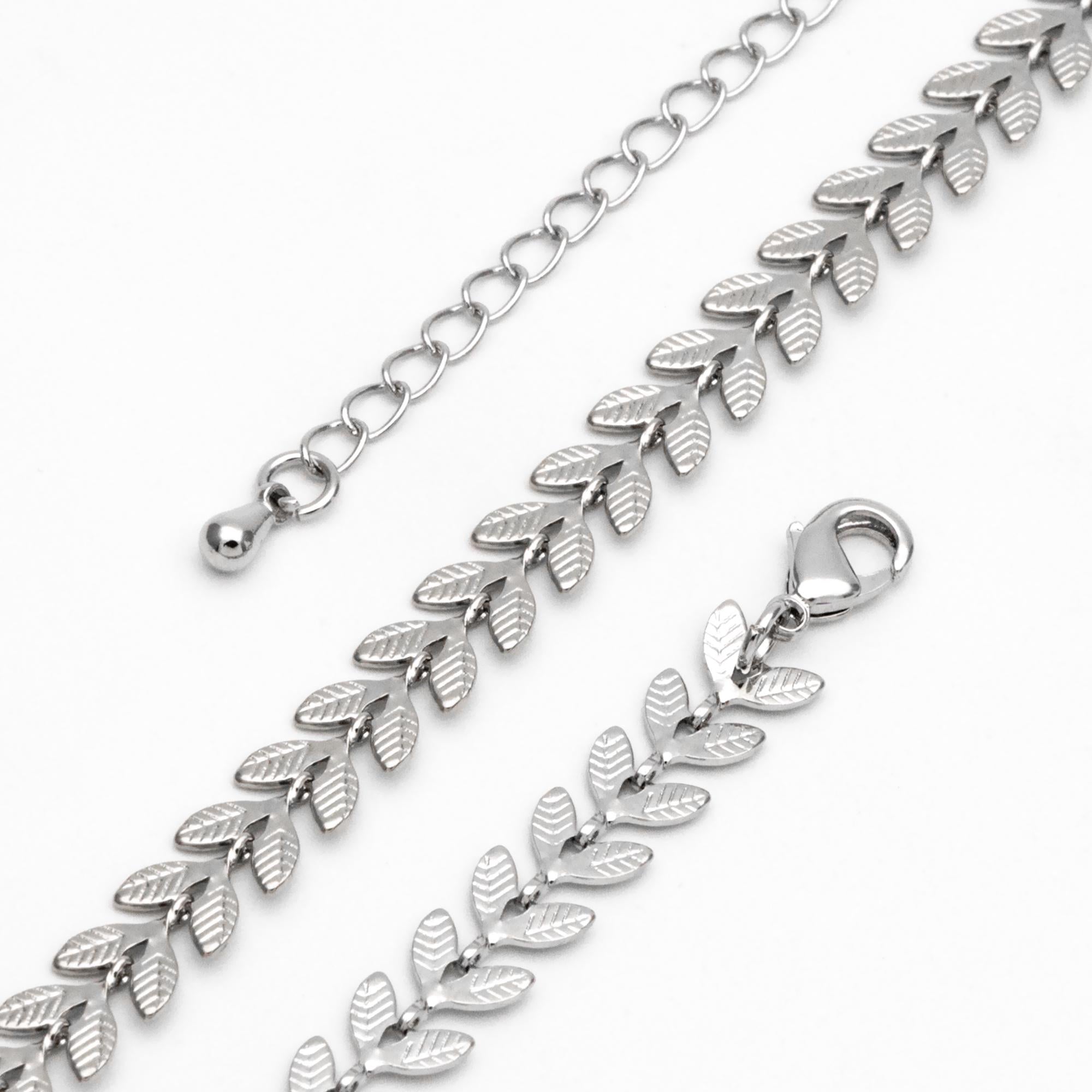 Gold/ Rhodium plated Brass Chevron Leaf Chain 6.3mm, Finished Bracelet/ Anklet/ Necklace with Extender Chain, Ready to Wear (#LK-153)